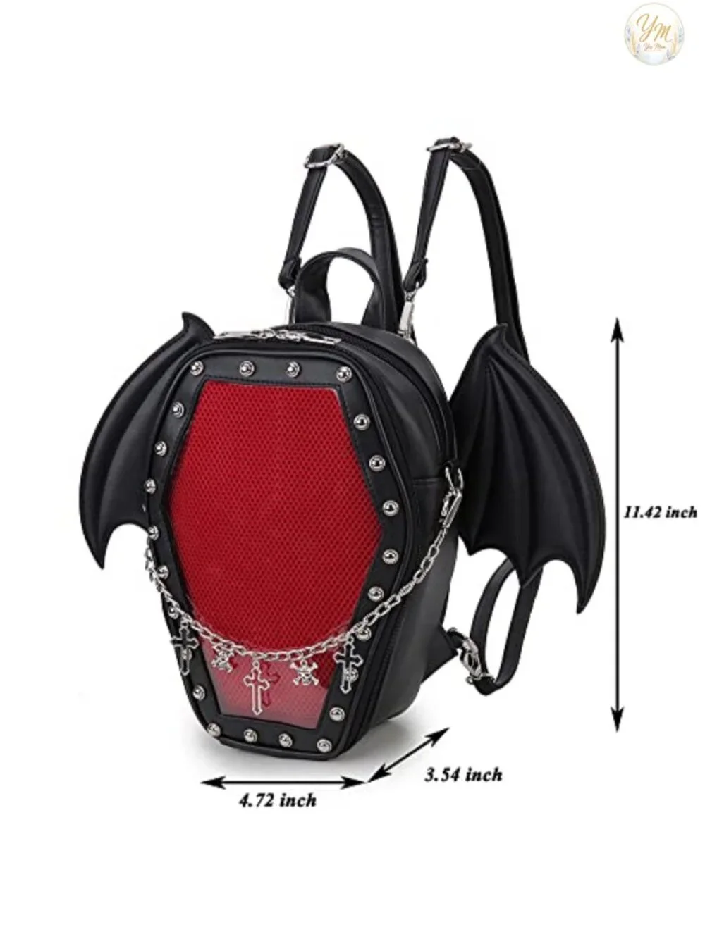 Gothic Coffin Ita Backpack Crossbody with Vinyl Display Insert, Vegan Leather,